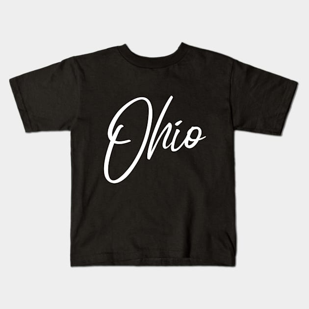 'Ohio' white flowing handwritten text Kids T-Shirt by keeplooping